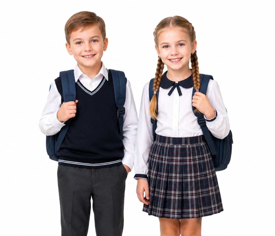 Primary school students in uniforms